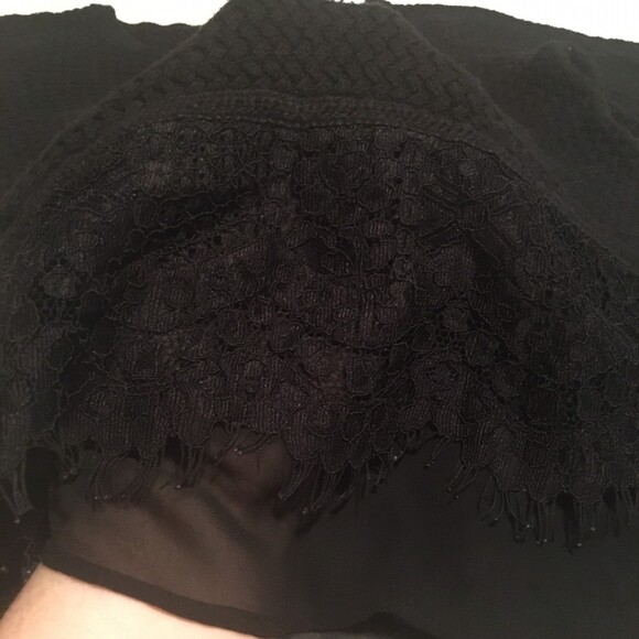 🎯3 for $30🎯 Lucky Brand sweater Womens S black basket weave knit lace bottom - Picture 6 of 9